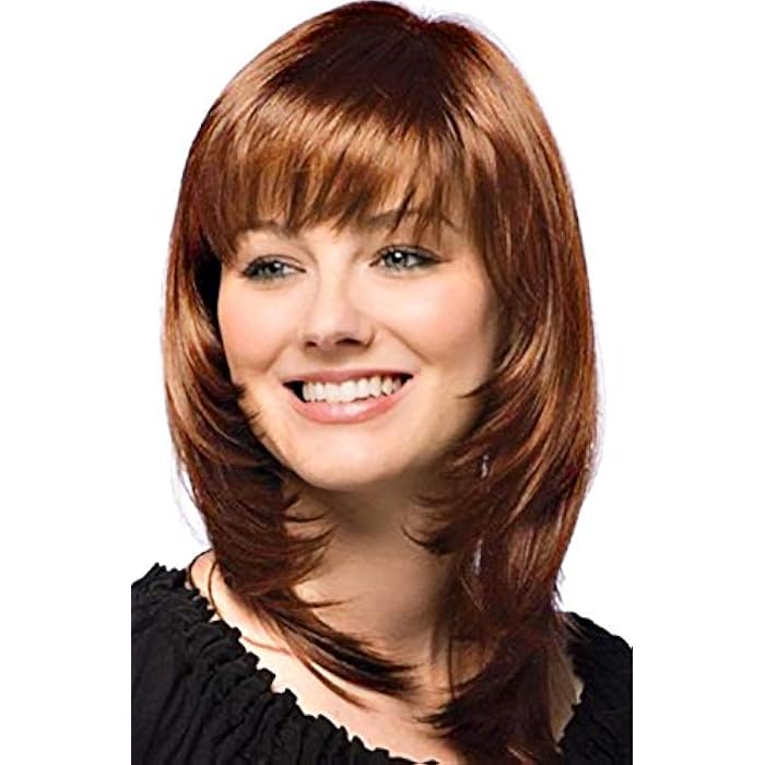 DILLARDS Uniyou Women Layered Wig With Side Bangs 17 Inches Shag Wigs Straight Brown With Light Reddish Hair Wig Synthetic Heat Resistant Yaki Full Wigs For Women Cosplay Costume Parties Daily Wearing - Image 2